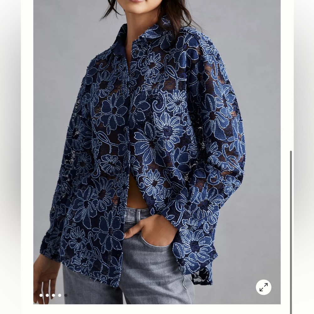 Pilcro Navy Floral Lace Blouse